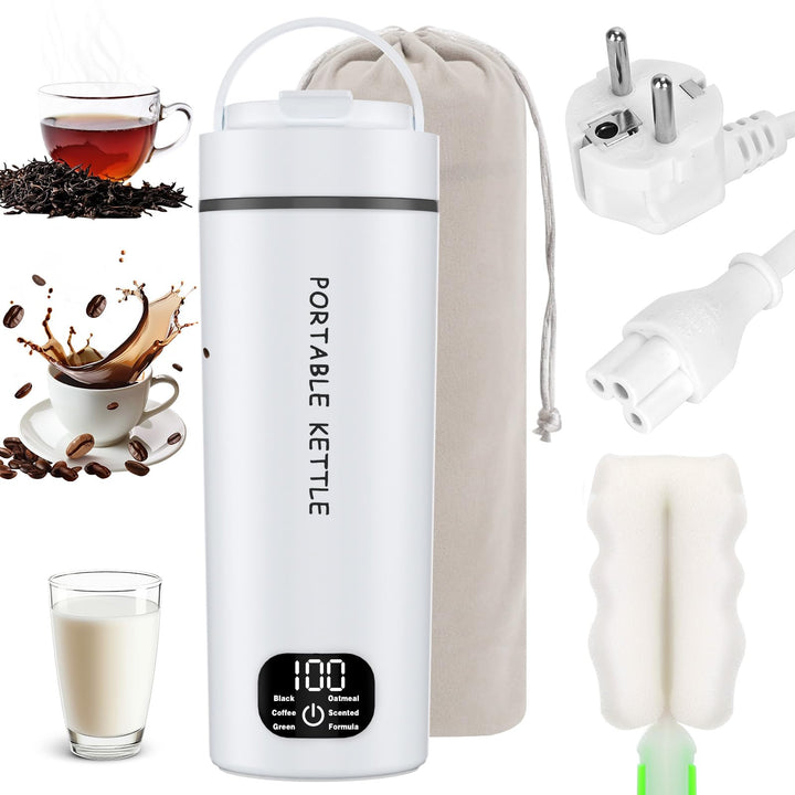 Reise Wasserkocher Klein, 450ML Miniwasserkocher, 304 Eeldstahl Reise Schnelles Kochwasser mit 6 Tem