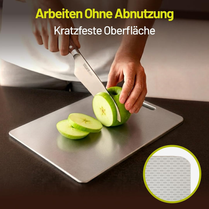 Edelstahl Schneidebrett 34×23 cm – Leicht &amp; antibakteriell, Metall Schneidebrett mit Anti-Scratch-Mu