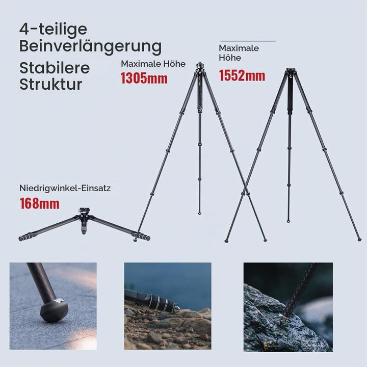 Falcam TreeRoot F38 Pro Carbon-Stativ, 61" Schnellverschluss-Reisestativ mit 360°-Kugelkopf, 5 kg Tr
