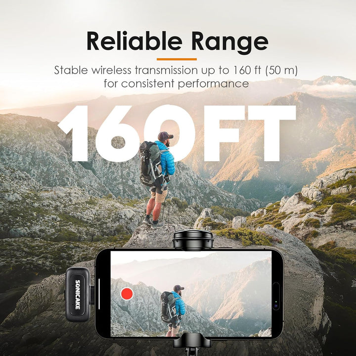 SONICAKE Mini Wireless Mikrofon, 2,4 GHz Dreistufige Geräuschunterdrückung | Kompatibel mit iPhone/A