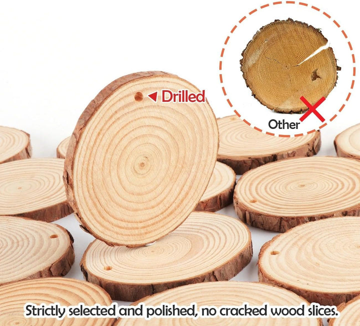 ilauke Holzscheiben 30 Stücke Holz Log Scheiben 8-9cm mit Loch und 10 mt Jute Seil Naturholzscheiben