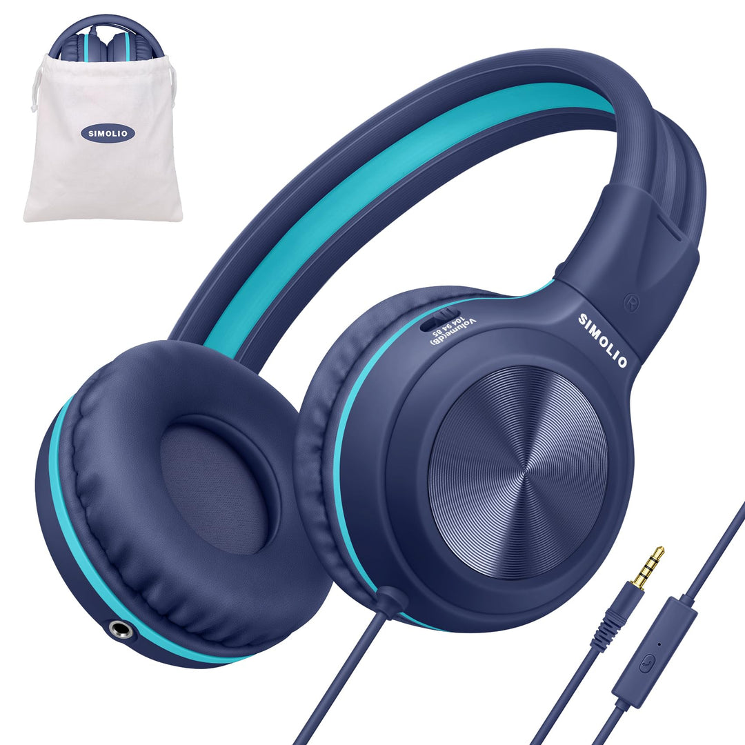 SIMOLIO Kabel Kopfhörer für Jugendliche mit Lautstärkeregler und MIC, Over Ear Kopfhörer mit 85dB 94