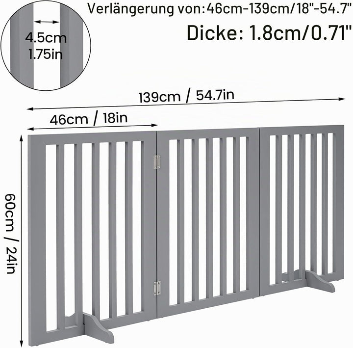 Freistehende Haustiertür ohne Bohren, Faltbare Treppenhaustür aus Holz, Sicherheitstür für Wohnung &amp;