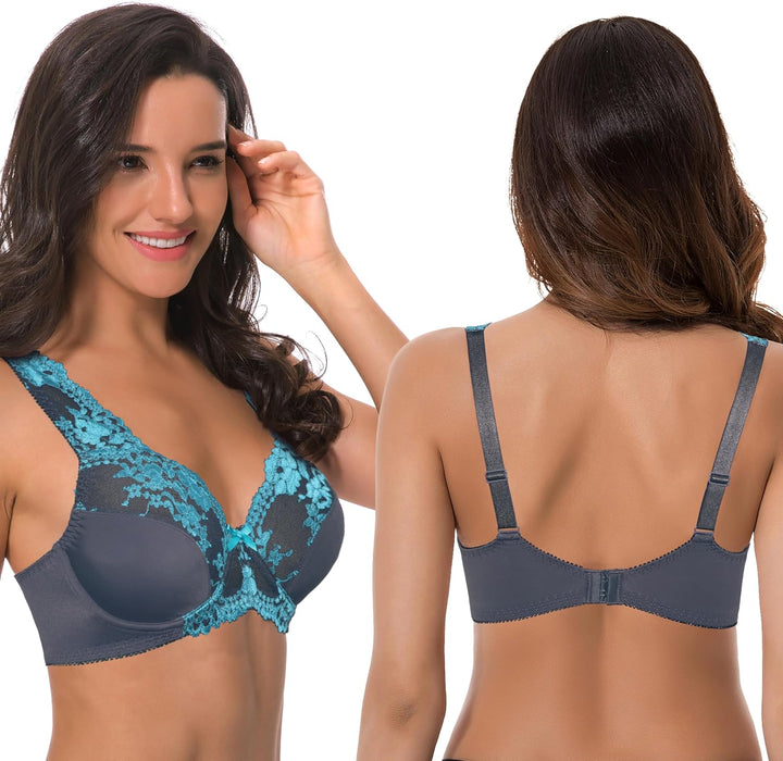 Curve Muse Damen Minimizer Ungefütterter Bügel-BH mit Spitzenstickerei - 2er Pack 80F Grau, Nackt(2e