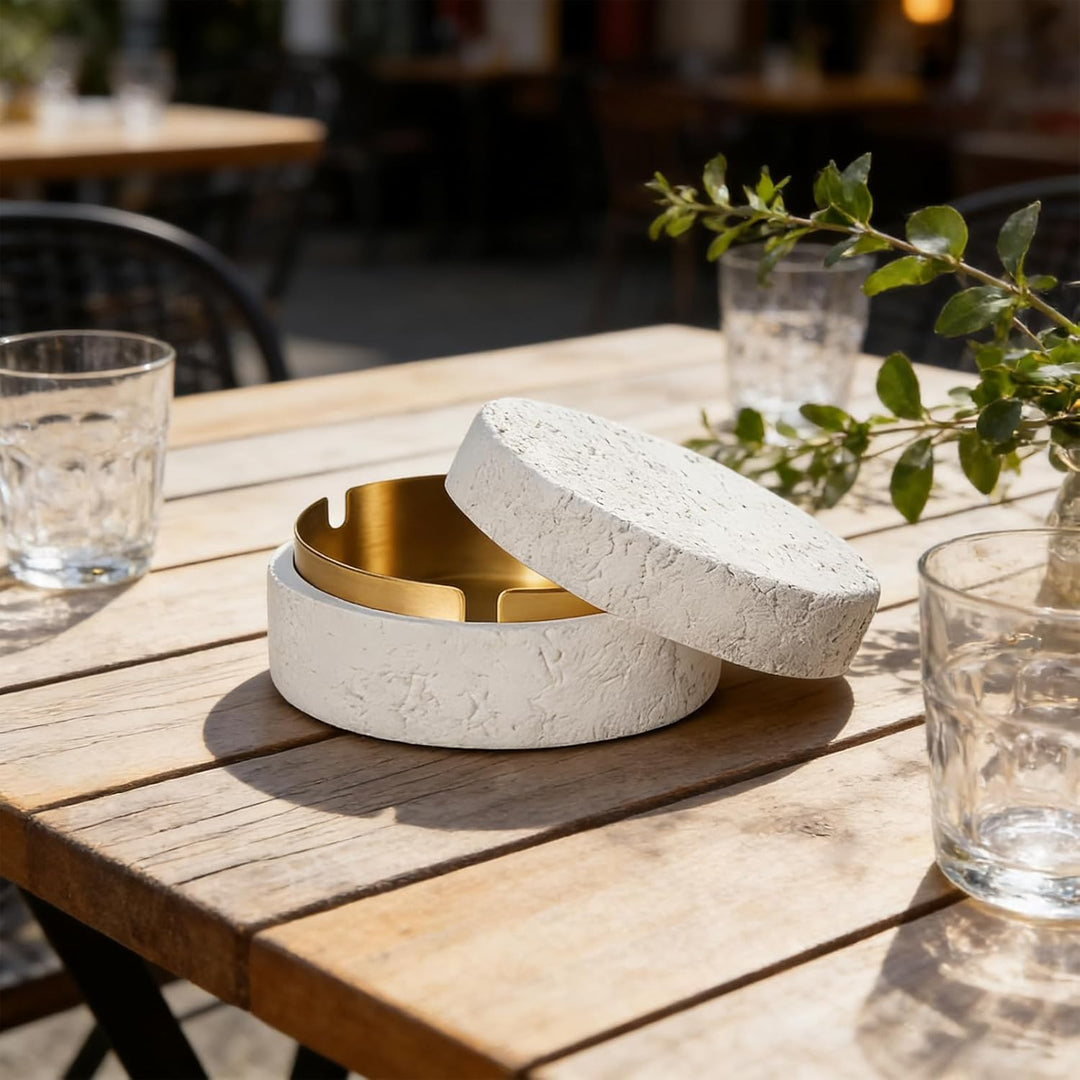 Dekorative Tisch Aufbewahrungsbox mit Deckel aus Zement & Edelstahl, Geruchsdicht, Windfest, Für Inn