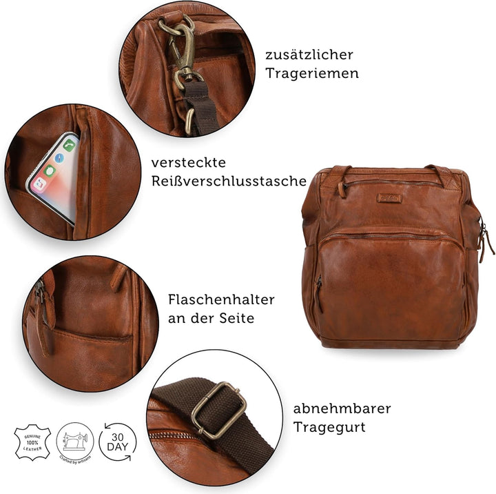 Gusti Leder Wickelrucksack Carina – Unisex Echtleder Wickeltasche für Mama und Papa, mit Flaschenhal