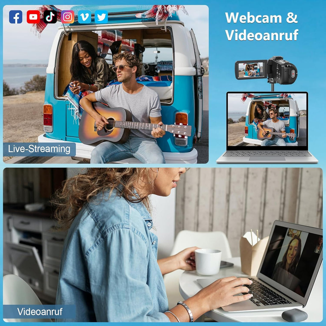 Videokamera 4K 80MP Camcorder für YouTube,30FPS Webcam IR Nachtsicht Vlogging Kamera,18X Digitalzoom