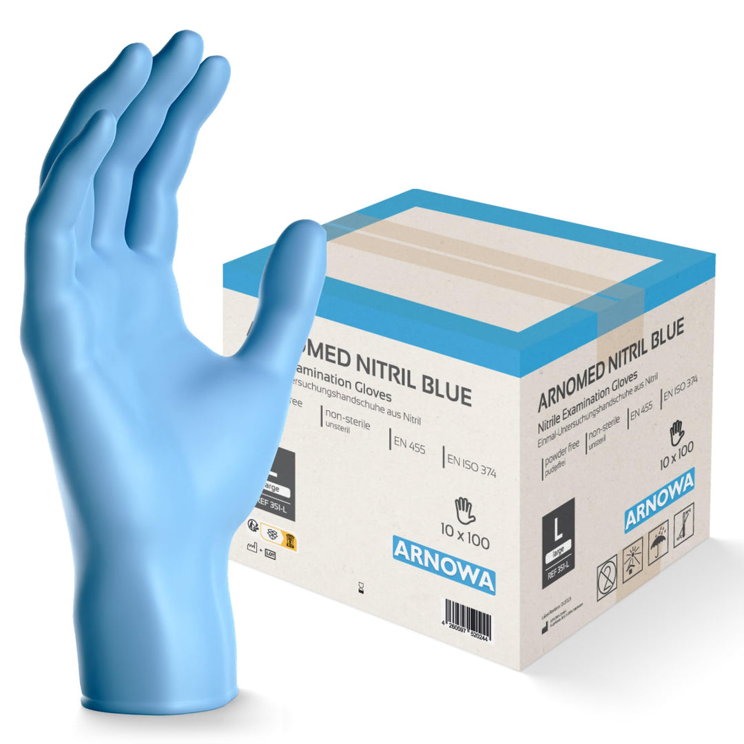 1000 Stück ARNOMED Einweghandschuhe Blau, Einmalhandschuhe L, Nitril Handschuhe, Nitrilhandschuhe pu