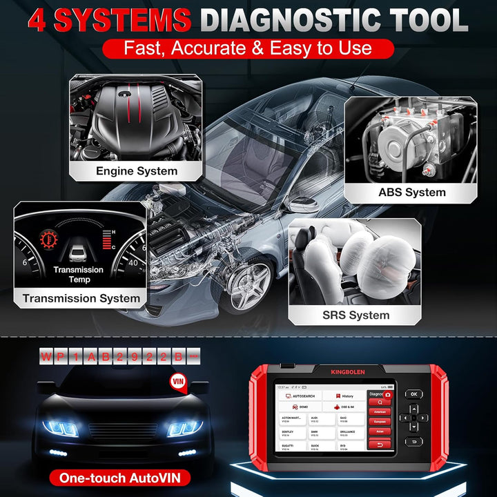 KINGBOLEN S500 OBD2 Diagnosegerät, Automotive Fehlercode Auslesegerät für Motor/Getriebe/ABS/SRS,Dia