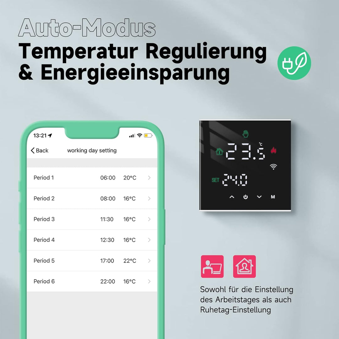 Beok Thermostat Heizung Smart, WiFi Thermostate Fussbodenheizung für Warmwasserbereitung Programmier