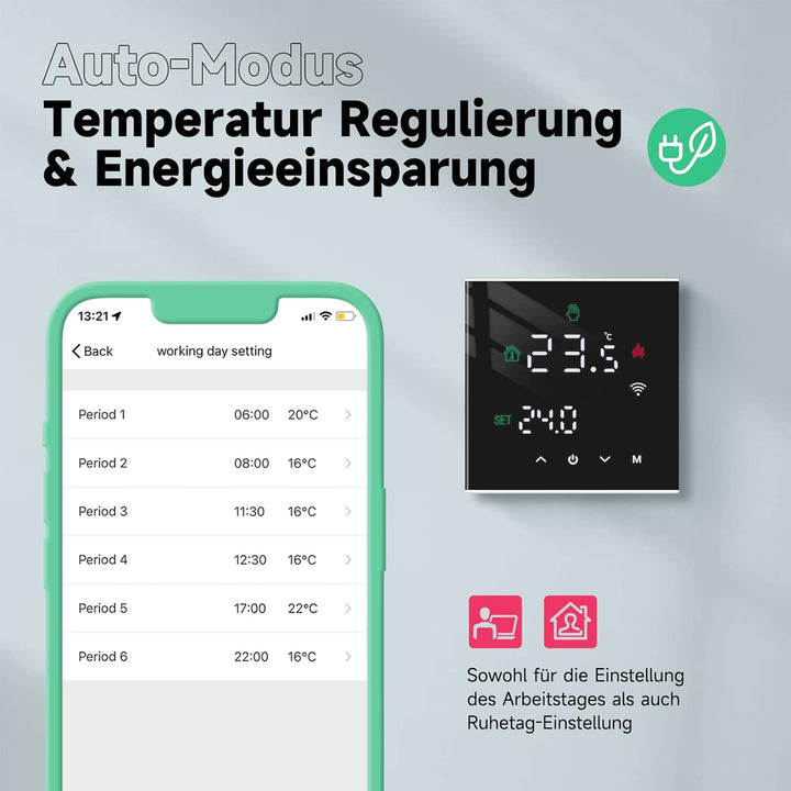 Beok Thermostat Heizung Smart, WiFi Thermostate Fussbodenheizung für Warmwasserbereitung Programmier
