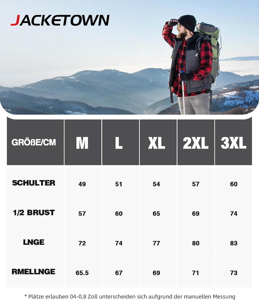 JACKETOWN Hemdjacke Kariertes Herren hoodies Flanelljacke Warm Thermohemd Herren Holzfäller Jacke Ve