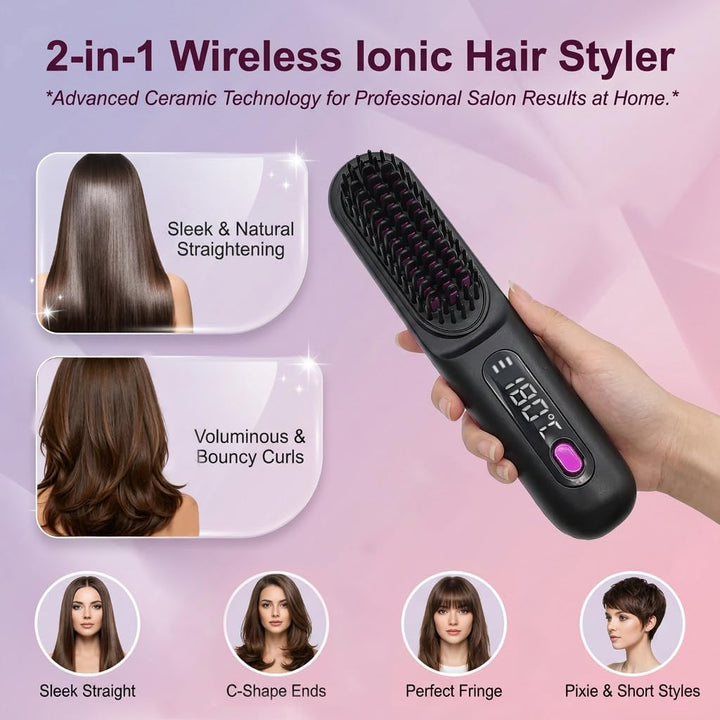 Stylingbürste für kurze Haare Kabellos Haarglätter Bürste Haarbürste Elektrische Ionen Haarbürste fü