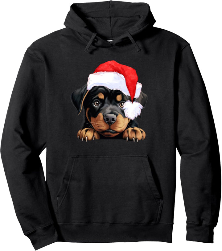 Rottweiler Hund trägt Weihnachtsmütze Weihnachten Neujahr Pullover Hoodie