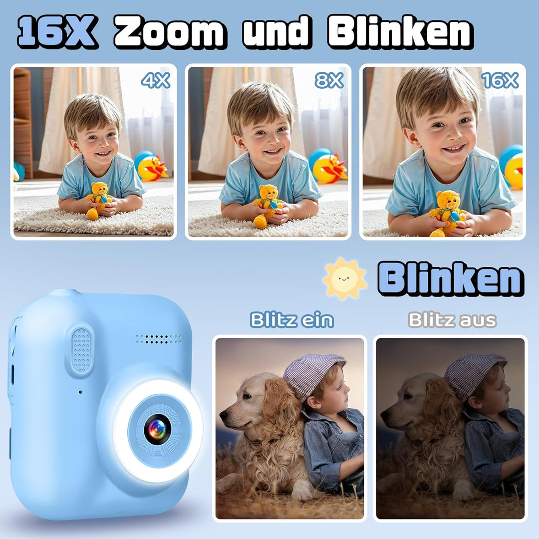Kinderkamera Sofortbildkamera, 1080P Sofortbildkamera Kinder mit 32GB Karte & 3 Rollen Druckpapier,
