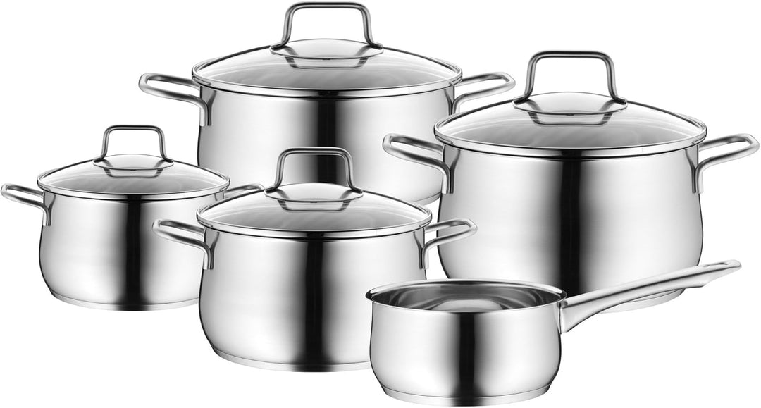 WMF Mattea Topfset Induktion 5-teilig, Kochtopf Set mit Glasdeckel, Cromargan Edelstahl poliert, Ind