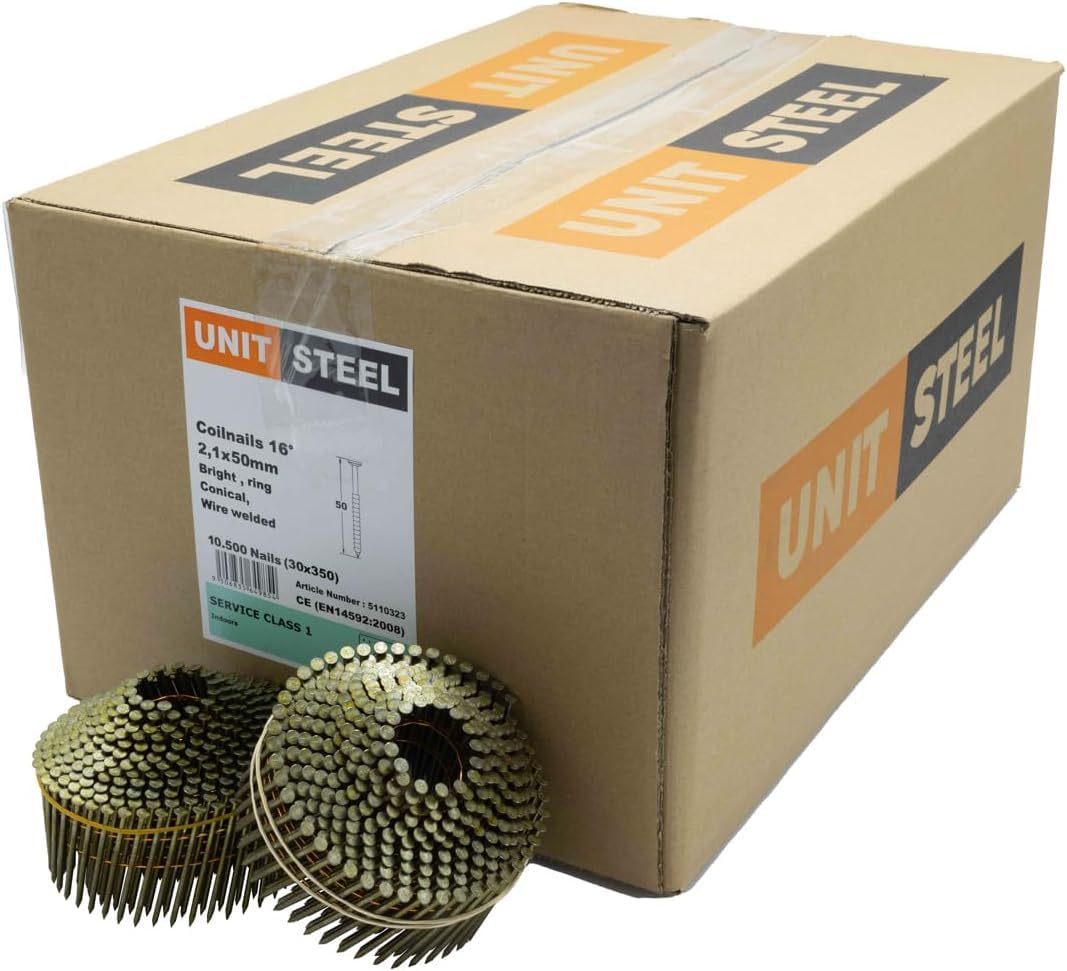 15° Coilnägel - 2,1X50mm, 10.500 stück, Ringnägel für Druckluft-Nagler, Ring/Blank, für fast alle Ma