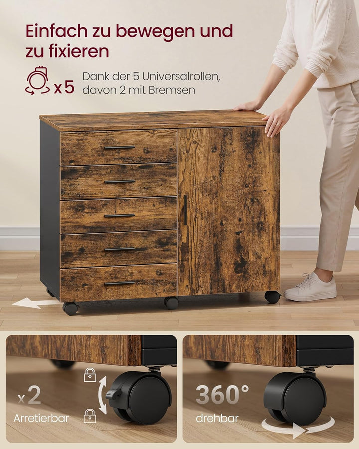 VASAGLE Rollcontainer, mobiler Aktenschrank, Schubladenschrank, Schrank mit Tür, Druckerständer mit