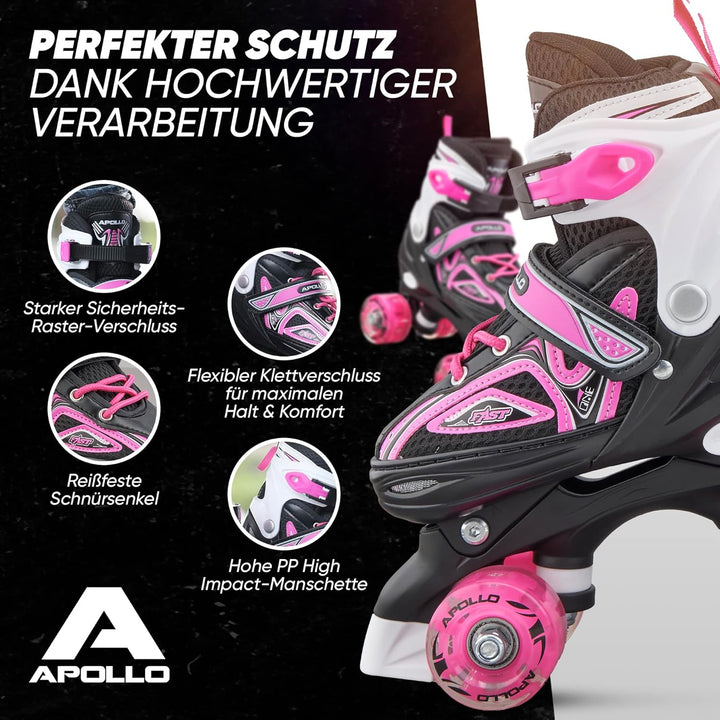 Apollo Super Quad X Pro | verstellbare Rollschuhe für Kinder | komfortable, grössenverstellbare LED