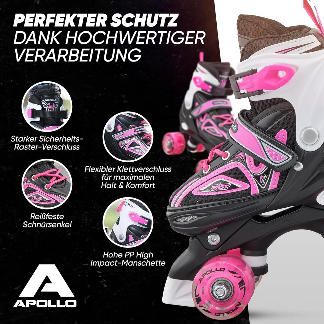 Apollo Super Quad X Pro | verstellbare Rollschuhe für Kinder | komfortable, grössenverstellbare LED