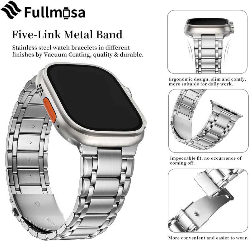 Fullmosa Kompatibel mit Apple Watch Armband 49mm Series Ultra2/Ultra, Edelstahl Apple Watch Ersatzar