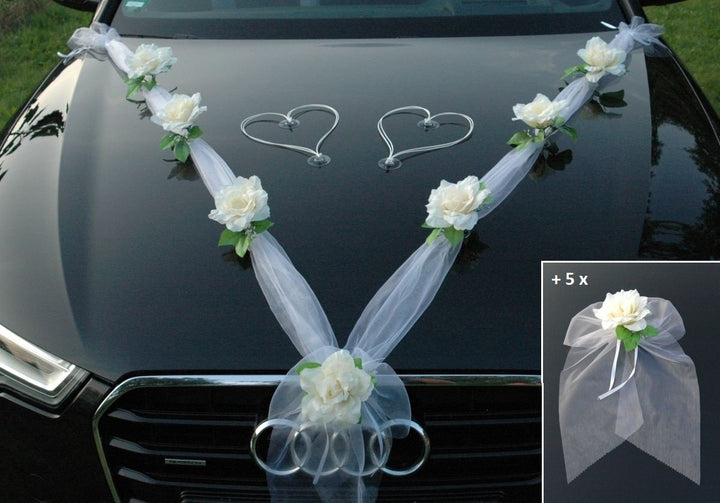 Organza M + Schleife Auto Schmuck Braut Paar Rose Deko Dekoration Autoschmuck Hochzeit Car Auto Wedd