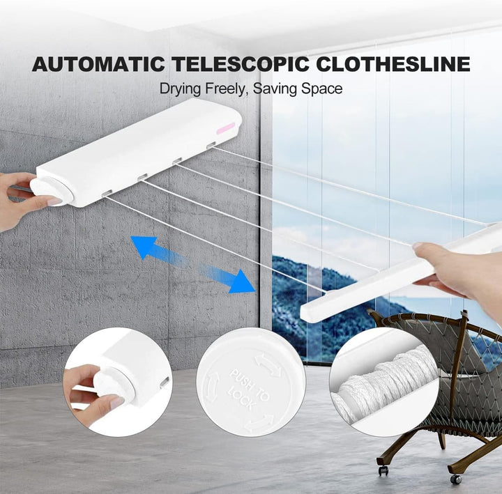 Hapivida Einziehbare Wäscheleine Teleskop Indoor Outdoor Wandmontage Wäschetrockner Linie Trocknungs