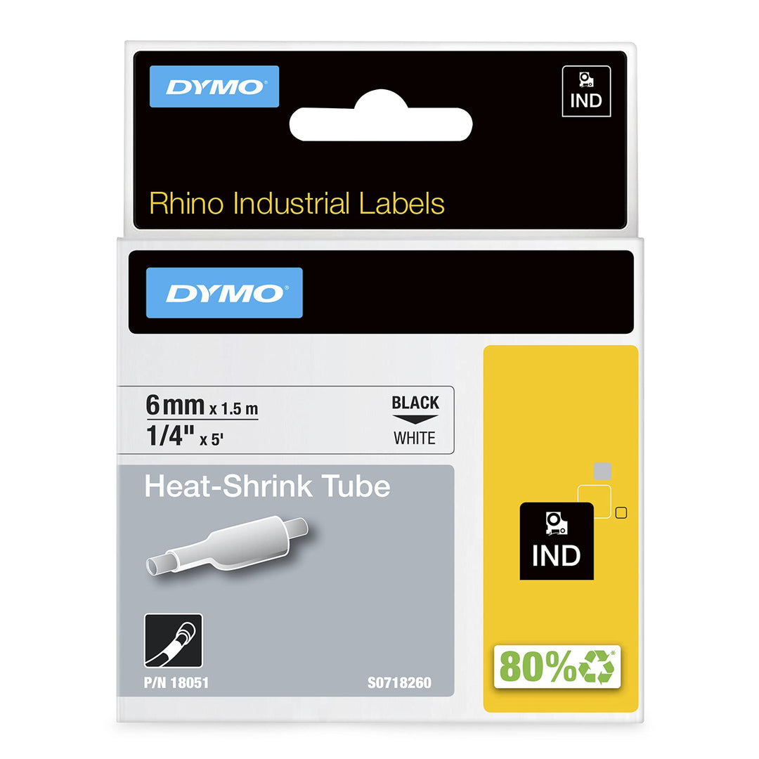 DYMO Rhino Industrie Schrumpfschlauch-Kabeletiketten | 6 mm1,5 m | Schwarz auf weiss | für DYMO Rhin