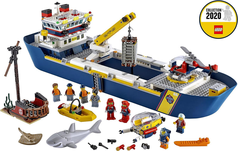 LEGO 60266 City Meeresforschungsschiff, schwimmendes Spielzeugboot, Tiefsee-Unterwasserset, Tauchabe