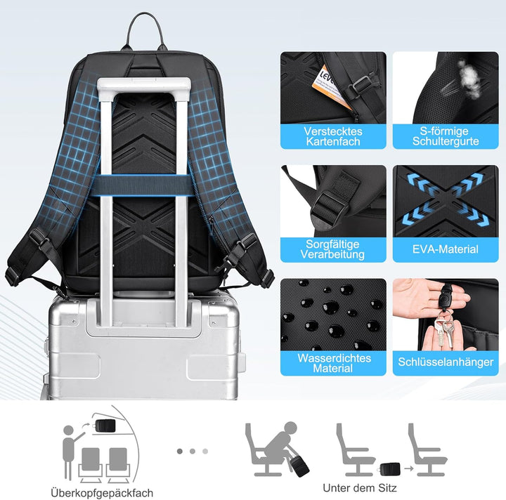 FENRUIEN Leichter Business Rucksack Herren 15.6 Zoll Wasserdicht Notebook Laptop Backpack Erweiterba