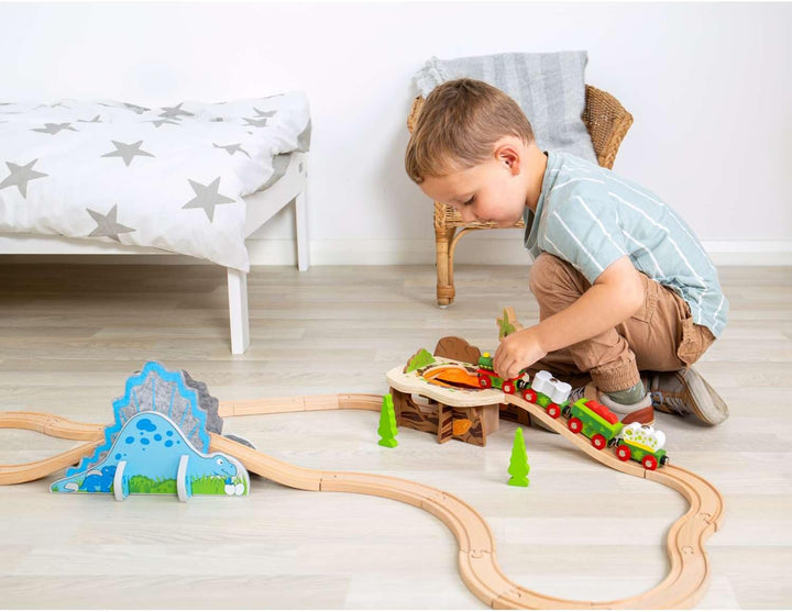Bigjigs Rail Dino Lokomotive mit Waggons