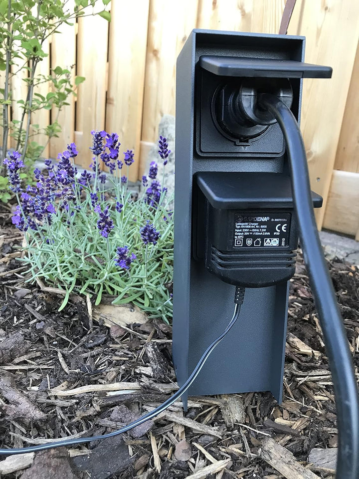 Bold 19523 Abano Aussen-Steckdose-Garten (Steckdosen-Säule) mit 2-Fach Stecker in Anthrazit (IP44 Ou