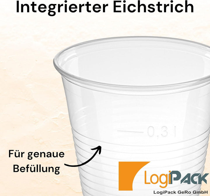 LogiPack GeRo Trinkbecher | Eichstrich 0,3l | Bierbecher Plastikbecher Einwegbecher aus Kunststoff P