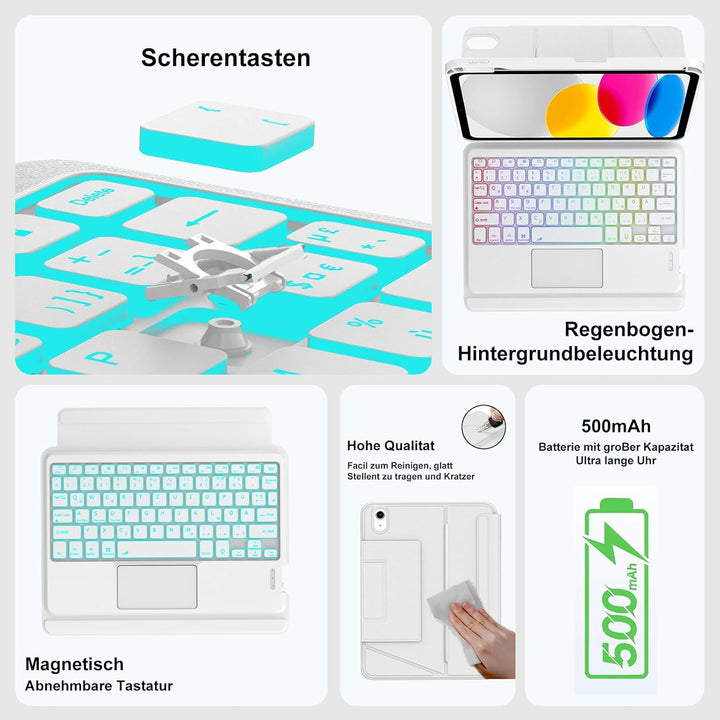 IVEOPPE Tastatur für iPad A16 11. Generation, QWERTZ Deutsch Bluetooth, Hülle Tastatur für iPad 10 1