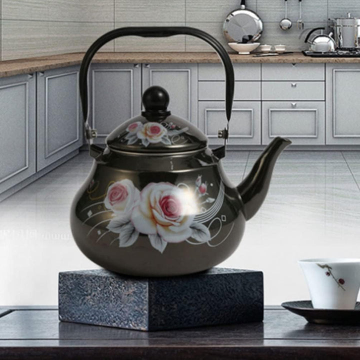 BESTonZON Vintage Wasserkocher Emaille Vintage Wasserkessel Emaillierter Wasserkocher Teekessel Retr