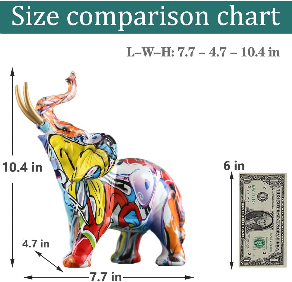 26,4 cm hoch, kreative Graffiti-Elefanten-Figuren, Kunstharz, Bunte Elefantenstatuen, Heimdekoration