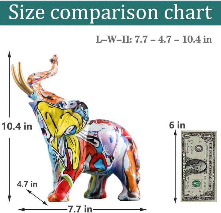 26,4 cm hoch, kreative Graffiti-Elefanten-Figuren, Kunstharz, Bunte Elefantenstatuen, Heimdekoration