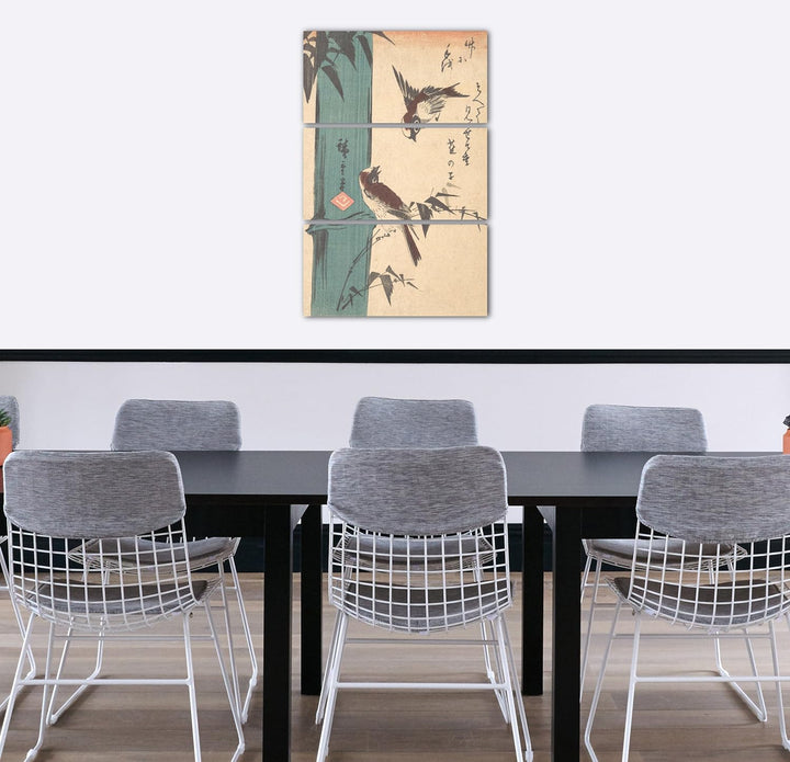 Printed Paintings Leinwand 3-teilig(80x120cm): Utagawa Hiroshige - Bambus und Spatzen 80x120 cm (3-t