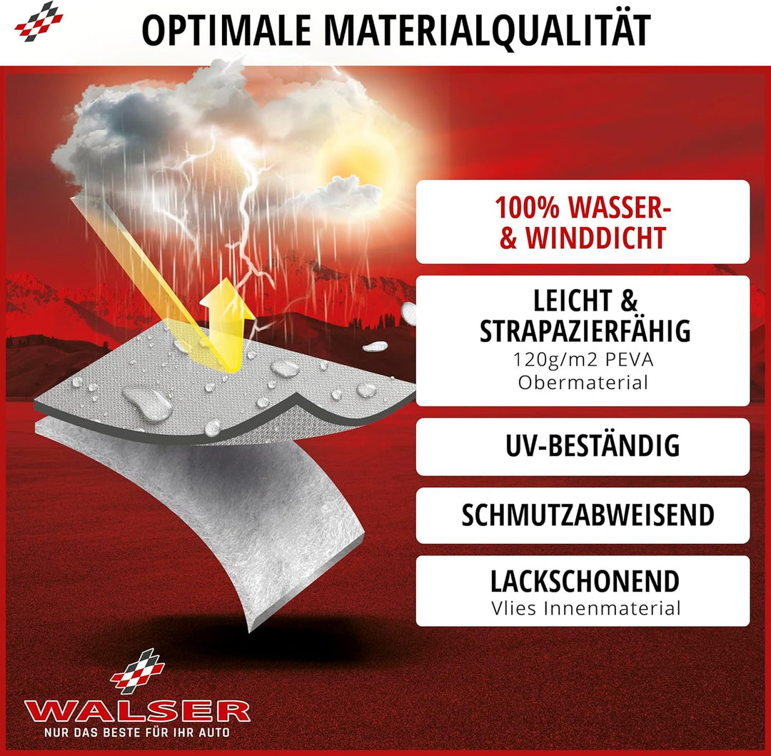 Walser Abdeckplane Auto All Weather, Wasserdicht, Wetterfest, Autoabdeckung Outdoor, Halbgarage Grös