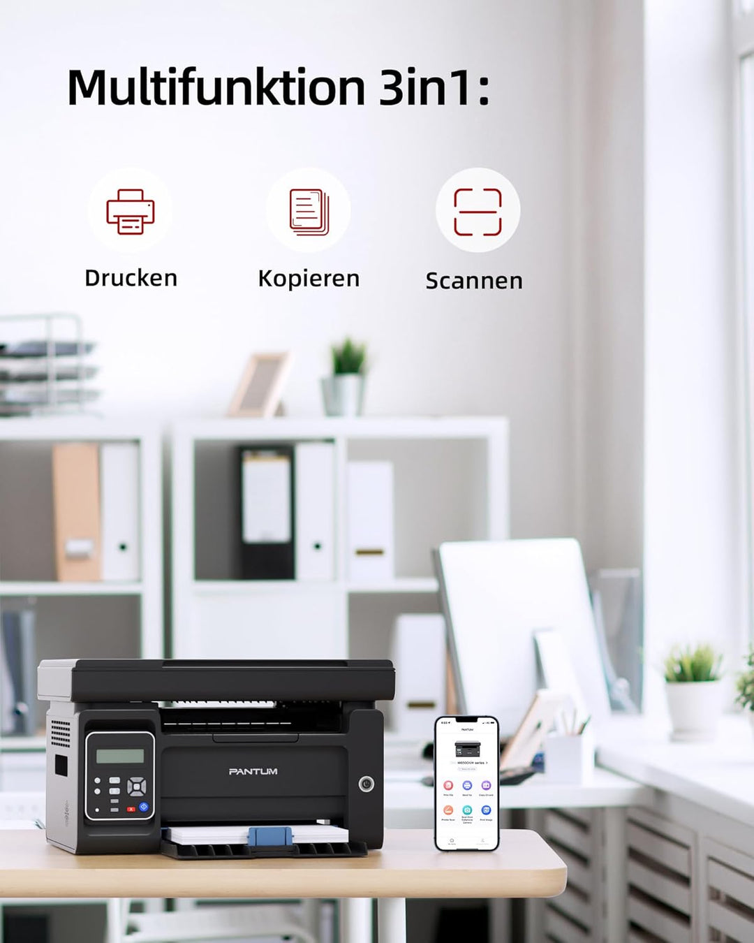 PANTUM M6500NW Laserdrucker Multifunktionsgerät mit Scanner und Kopierer,Drucker WLAN, Schwarz Weiss