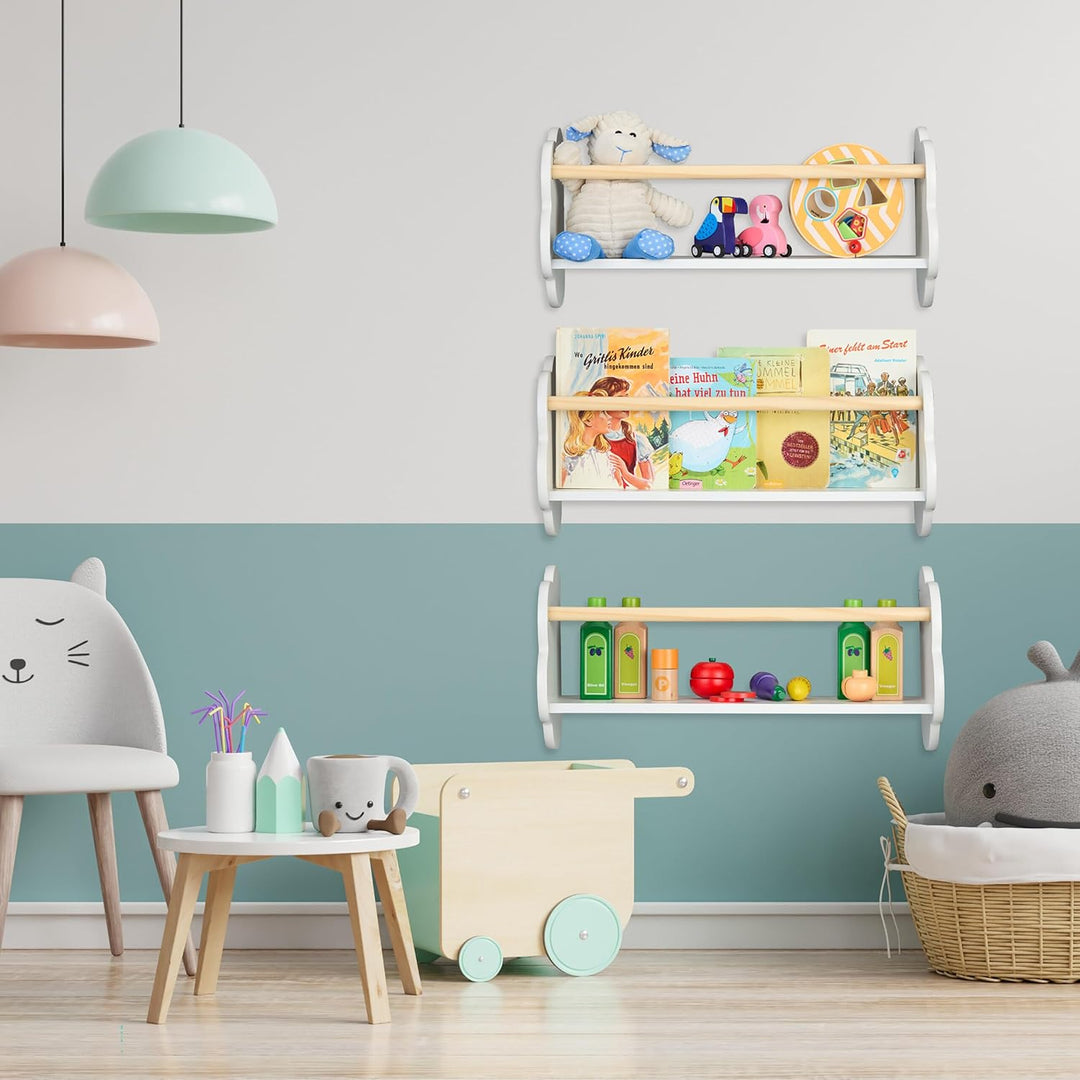 Relaxdays Bücherregal Wolke, 3er Set, Kinderbücherregal Wand, HxBxT: 24 x 50 x 18 cm, Wolkenregal Ki