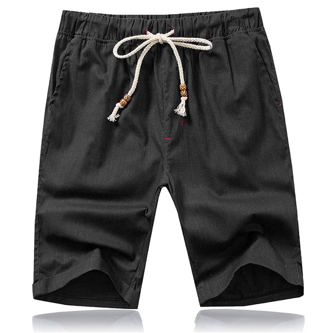 JustSun Kurze Hosen Herren Leinen Shorts Leicht Atmungsaktiv mit Tunnelzug M Schwarz, M Schwarz