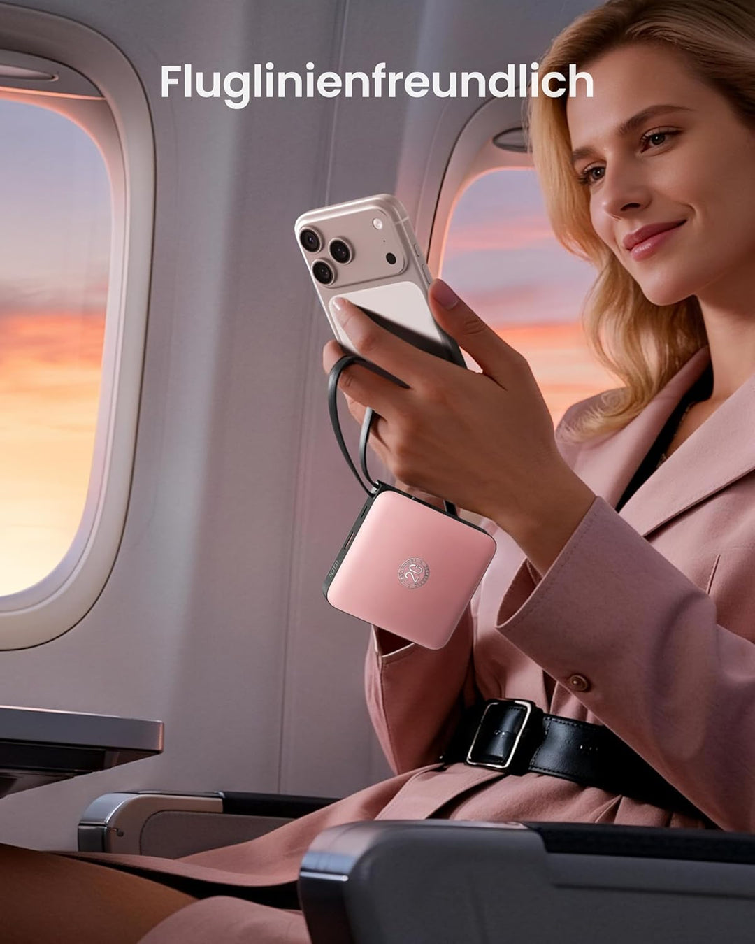 Powerbank 20000mAh USB-C 22.5W Schnellladung, Tragbarer Akku mit 4 Integrierten Kabeln & LED-Display