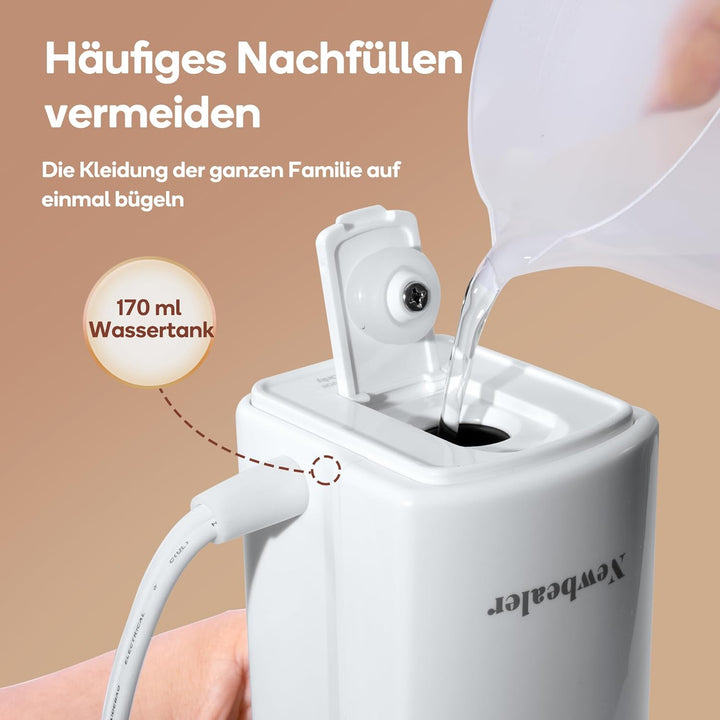 Newbealer Dampfglätter, Tragbarer Handbügeleisen für Kleidung, 170 ml Wassertank Dampfbürste, 15g/mi