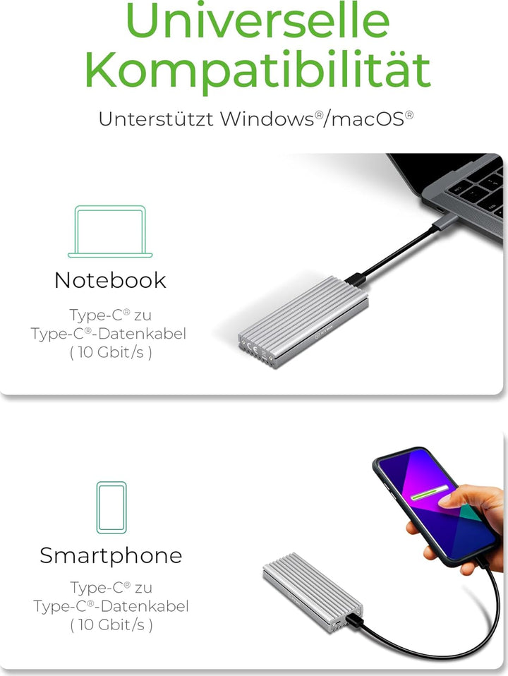 ICY BOX SSD M.2 NVMe Gehäuse, USB 3.1 (Gen2, 10 Gbit/s), Kühlsystem, USB-C, USB-A, PCIe M-Key, Alumi
