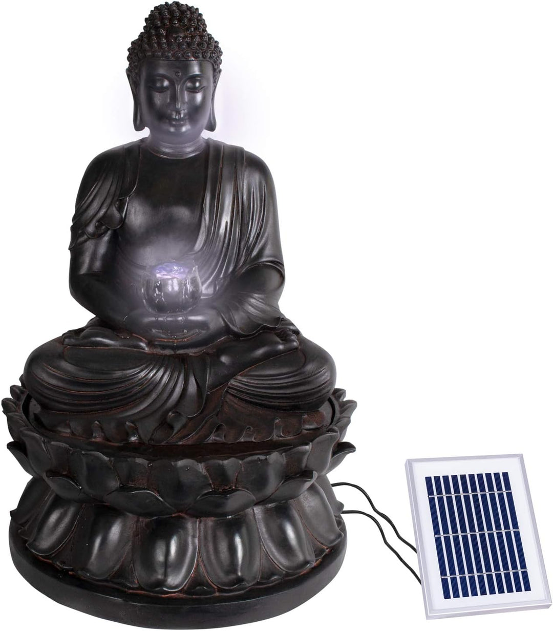 Gartenbrunnen Solarbrunnen Brunnen Buddha-Eternity Vogelbad Wasserfall, Gartendeko mit Pumpe, Wasser