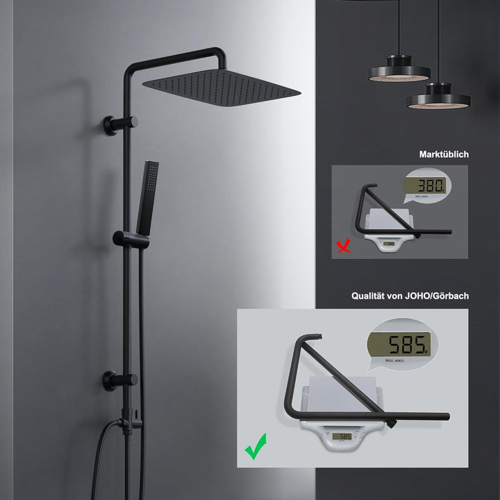 Görbach Regendusche Duschsystem ohne Armatur, Edelstahl Duschset mit 92cm Duschstange, XXL Überkopfb