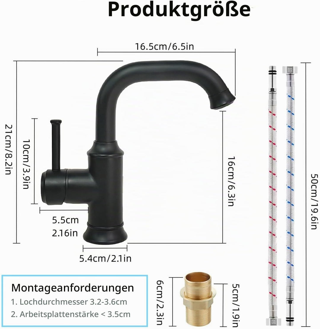 Schwarz Wasserhahn Bad, 360° Schwenkbar Waschtischarmatur Schwarz, Einhebel Mischbatterie Waschbecke