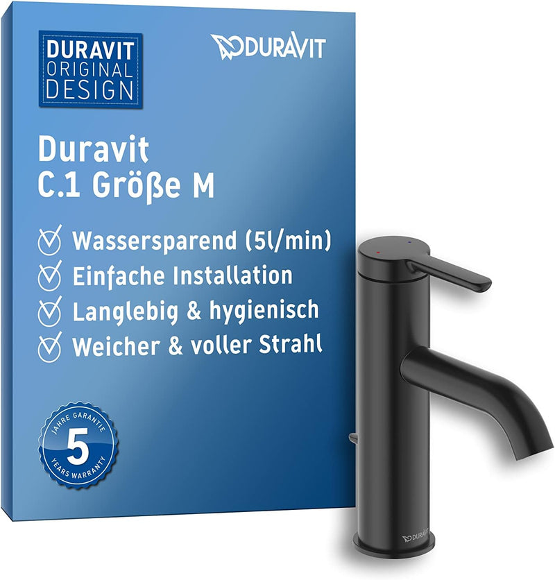 Duravit C.1 Waschtischarmatur, Grösse M (Auslauf Höhe 86 mm). Wasserhahn Bad mit Zugstangen-Ablaufga