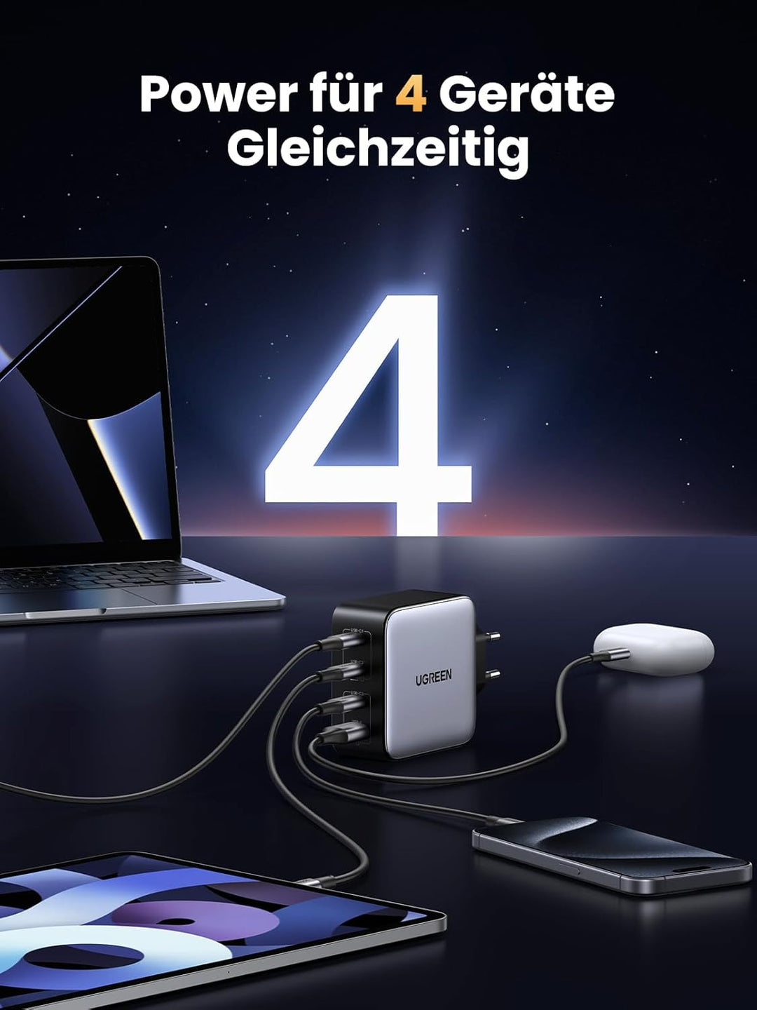 UGREEN Nexode 100W USB C Ladegerät GaN USB C Netzteil 4 Ports Charger PD Ladegerät mit PPS unterstüt